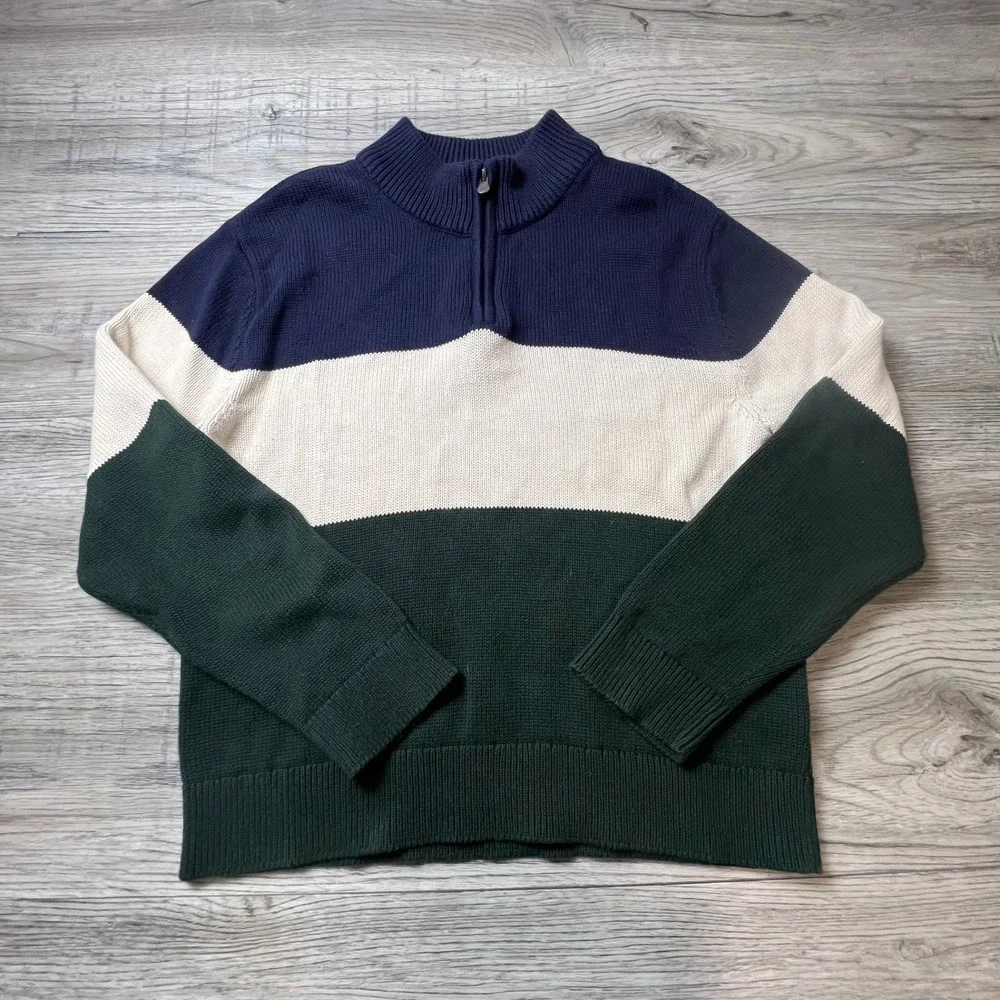 Gap Quarter Sweater Boy XXL 14-16 Husky Blue Green‎ Colorblock Cotton Pullover